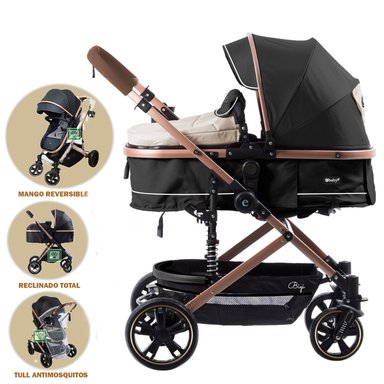 COCHE MOISES PARA BEBE BIGI CON MANGO REVERSIBLE BEIGE