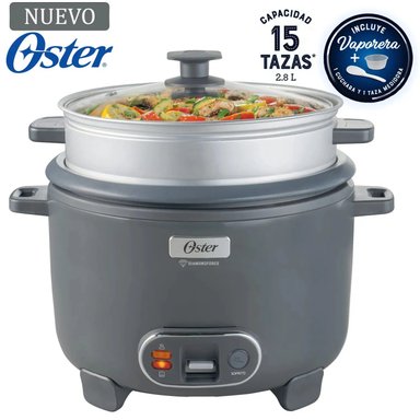 OLLA ARROCERA OSTER 15 TAZAS 3 EN 1 FUNCIÓN DE SOFRITO VAPORERA GRIS