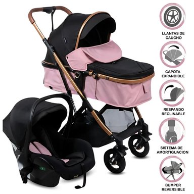 COCHE MOISÉS TRAVEL SYSTEM «RONDA PLUS» CON PORTA BEBÉ PINK
