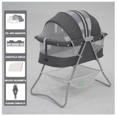 CUNA PORTÁTIL PLEGABLE PARA BEBÉ »DOLLY» GREY