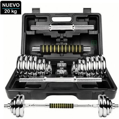 SET DE PESAS 20KG MANCUERNAS ADAPTADOR BARRA