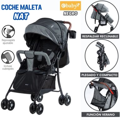 COCHE DE PASEO NAT MALETA CON CUBRE PIES PLEGABLE NEGRO