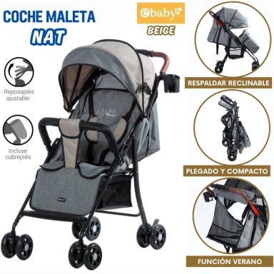 COCHE DE PASEO NAT MALETA CON CUBRE PIES PLEGABLE BEIGE