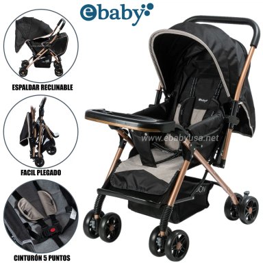 COCHE CUNA DE LUJO «BON» RECLINABLE BEIGE-NEGRO