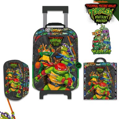 SET DE MOCHILA CON RUEDAS OFICIO LONCHERA Y CARTUCHERA TORTUGAS NINJA