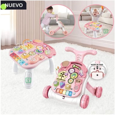 ANDADOR Y MESA ACTIVIDADES PARA BEBÉS 2 EN 1 ROSADO - 1