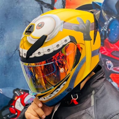 CASCO MOTO 10GTEK AXOR K5 NO BIHR MINIONS AMARILLO MATE REVO DOBLE VISOR - 1