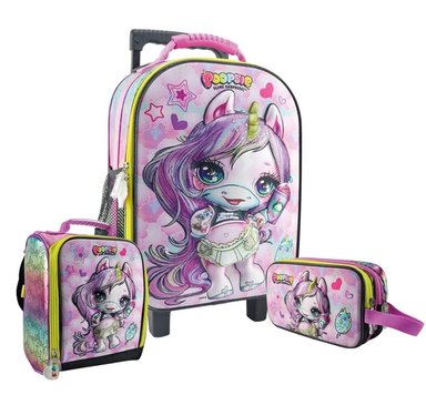 SET MALETA SCOOL MAGIC MED 3D POOPSIE LILA CLARO