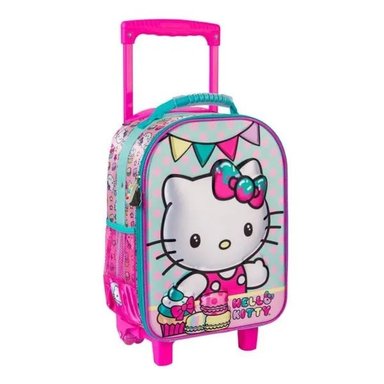 SET MALETA SCOOL MAGIC MED 3D SATIN HELLO KITTY VERDE JADE - 2