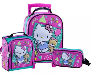 SET MALETA SCOOL MAGIC MED 3D HELLO KITTY B PALO ROSA