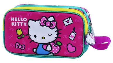SET MALETA SCOOL MAGIC MED 3D HELLO KITTY FUCSIA - 3