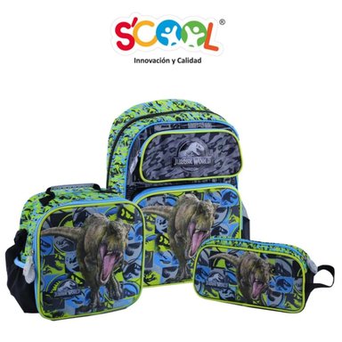 SET MOCHILA SCOOL MULTICOLOR ESCOLAR EVA 3D SATIN JURASSIC