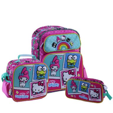 SET MOCHILA SCOOL FUCSIA EVA 3D HELLO KITTY Y FRIENDS