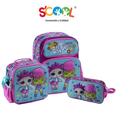 SET MOCHILA SCOOL VERDE JADE EVA 3D LOL