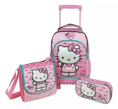 SET MOCHIRUEDAS SCOOL 3D HELLO KITTY ROSADO BEBÉ PLUS