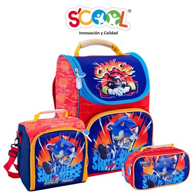 SET MOCHILA SCOOL MAGIC PICK PVC SONIC PRIME ROJO