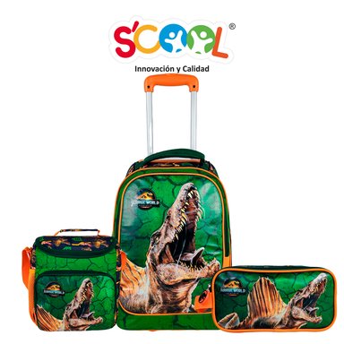SET MALETA SCOOL MAGIC PREMIUM GDE METALIZADO JURASSIC