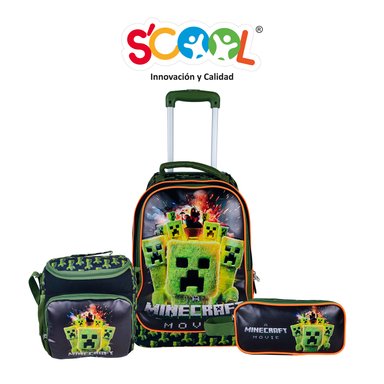 SET MALETA SCOOL MAGIC PREMIUM GDE METALIZADO MINECRAFT