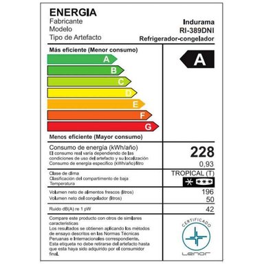 REFRIGERADORA INDURAMA TOP FREEZER NO FROST RI-389DNI 246 LITROS NEGRO - 6
