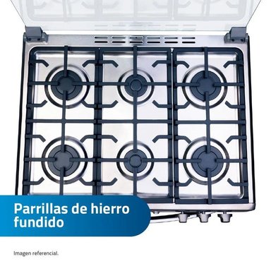 COCINA INDURAMA PARMA A GAS 6 HORNILLAS ZAFIRO CROMA - 4