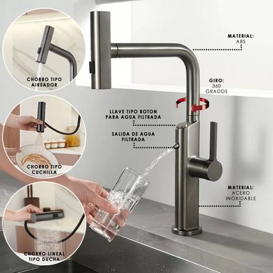 LLAVE HILIVING GM-DO31 GRIFERIA COCINA 2 EN 1 DISPENSADOR AGUA PURIFICADA INTEGRADA - 2