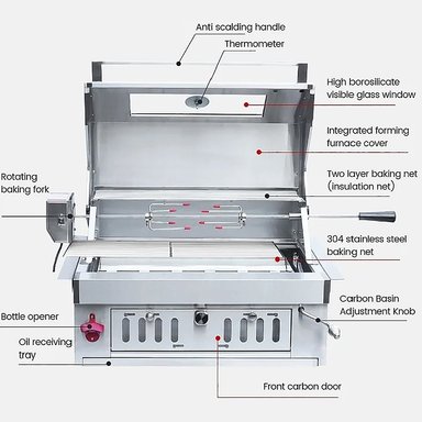 PARRILLA HIGRILL GRIS CLARO A CARBON TAPA EMPORTRAR ACERO INOXIDABLE - 6