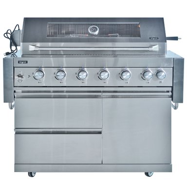 PARRILLA A GAS MULTICOCCION DE 7 QUEMADORES CON QUEMADOR INFRARROJO Y GABINETE BAJO