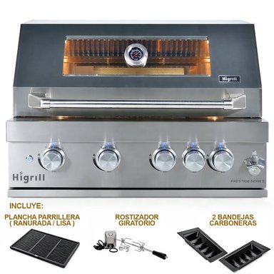 PARRILLA A GAS Y CARBON DE 5 QUEMADORES PARA EMPOTRAR DE ACERO INOXIDABLE 304 CON EQUIPAMIENTO HIGRILL FULL - 1