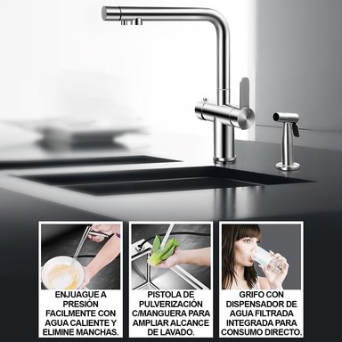 LAVADERO MULTIFUNCIONAL DE LUJO Y GRIFERÍA DUAL DE ACERO INOXIDABLE 304 CON ÁREA DE ENJUAGUE PARA VASOS 7 FUNCIONES - 6