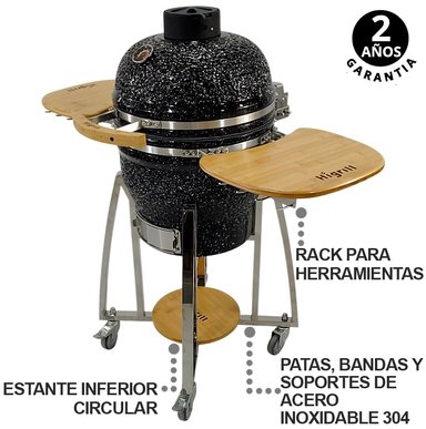 KAMADO 18' NEGRO CON PUNTOS BLANCOS PREMIUM CON HERRAMIENTAS