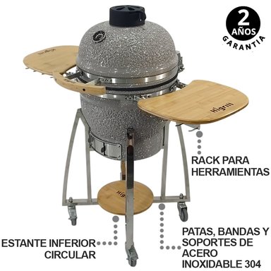 KAMADO 18' GRIS CON PUNTOS BLANCOS PREMIUM CON HERRAMIENTAS