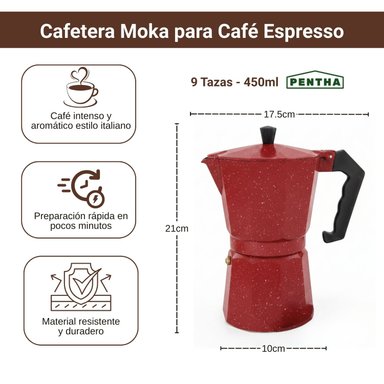 CAFETERA ITALIANA CFTR-NGRT EXPRESSO MOKA 9 TAZAS COLOR ROJO 450 ML - 3