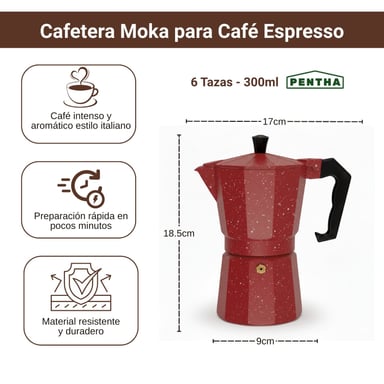 CAFETERA ITALIANA CFTR-NGRT EXPRESSO MOKA 6 TAZAS COLOR ROJO 300ML - 3
