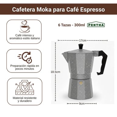 CAFETERA ITALIANA CFTR-NGRT EXPRESSO MOKA 6 TAZAS COLOR PLOMO 300ML - 3
