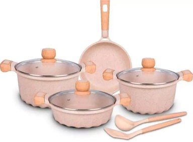 JUEGO DE OLLAS MGC MG-485 CREMA ROCA VOLCANICA ANTI-ADHERENTE 9PCS - 5