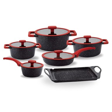 JUEGO DE OLLAS ROCA VOLCÁNICA DE 11 PCS COLOR NEGRO