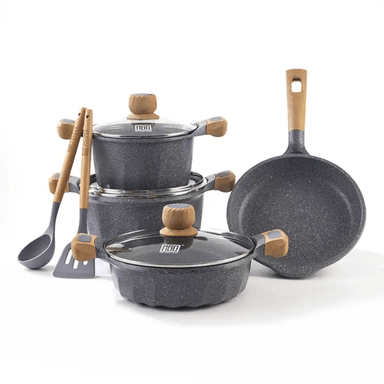 JUEGO DE OLLAS MGC MG-485 GRIS ROCA VOLCANICA ANTIADHERENTE 9PCS