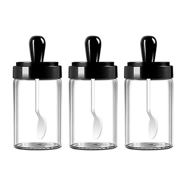 SET X 6 CONDIMENTEROS ESPECIEROS DE VIDRIO CON CUCHARITA