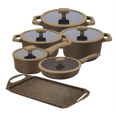 JUEGO DE OLLAS SU-ZKM-11 MARRON ROCA VOLCANICA 11 PCS