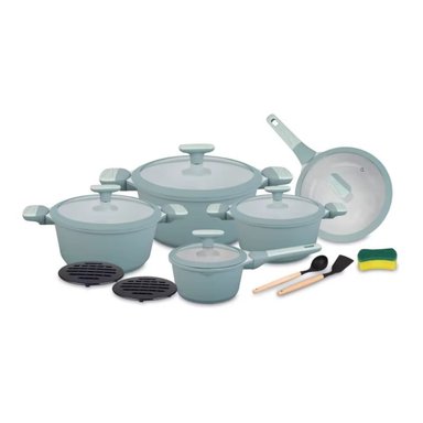 JUEGO DE OLLAS UC18715 CELESTE AZUL S Y SARTEN UCC LIFE 15 PCS GRANITO ANTIADHERENTE