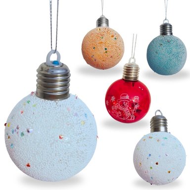 BOLAS NAVIDEÑAS CON LUCES EFECTO NEVADO 8CM SET X18