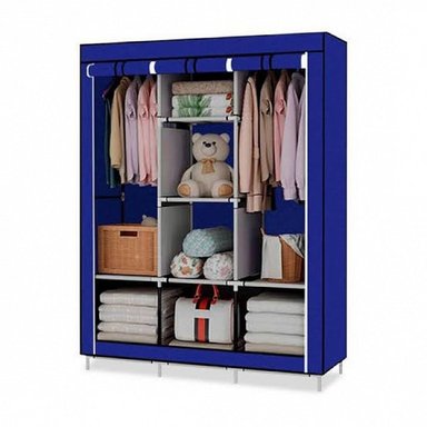 ROPERO ARMABLE DE TELA 3 CUERPOS CON 8 DIVISIONES AZUL