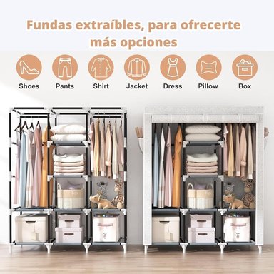 ROPERO ARMABLE DE TELA 3 CUERPOS CON 8 DIVISIONES GRIS - 5