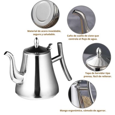 CAFETERA TETERA 1.5L CON FILTRO DE ACERO INOXIDABLE - 5