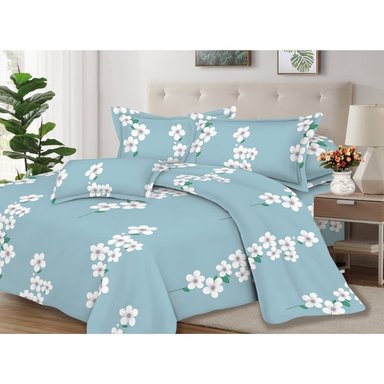 JUEGO DE SÁBANAS ALGODÓN 2PLAZAS 4 PIEZAS 2000 HILOS CELESTE BLANCO