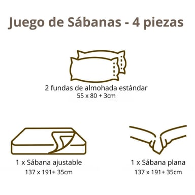 JUEGO DE SÁBANAS ALGODÓN 2PLAZAS 4 PIEZAS 2000 HILOS ROSA VERDE - 3
