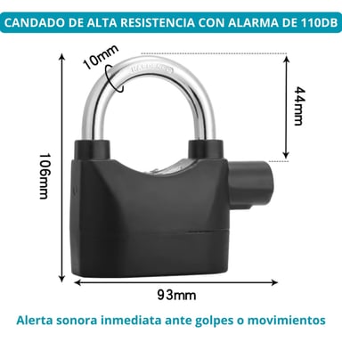 CANDADO DE SEGURIDAD CON ALARMA SONORA PARA MOTOS, BICICLETAS Y MÁS - 5