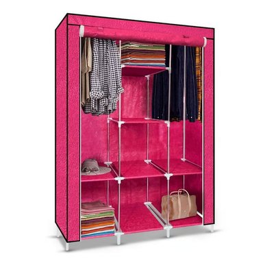 ROPERO ARMABLE DE TELA ARMARIO DE 3 CUERPOS CON 8 DIVISIONES FUCSIA