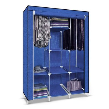 ROPERO ARMABLE DE TELA ARMARIO DE 3 CUERPOS CON 8 DIVISIONES AZUL
