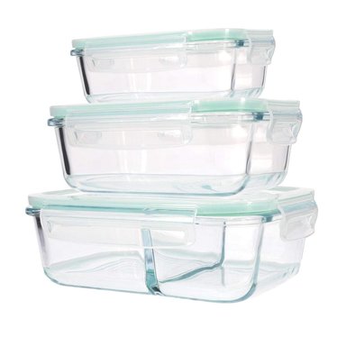 TAPER DE VIDRIO HERMÉTICO RECTANGULAR Y DIVIDIDO SET DE 3 UNIDADES